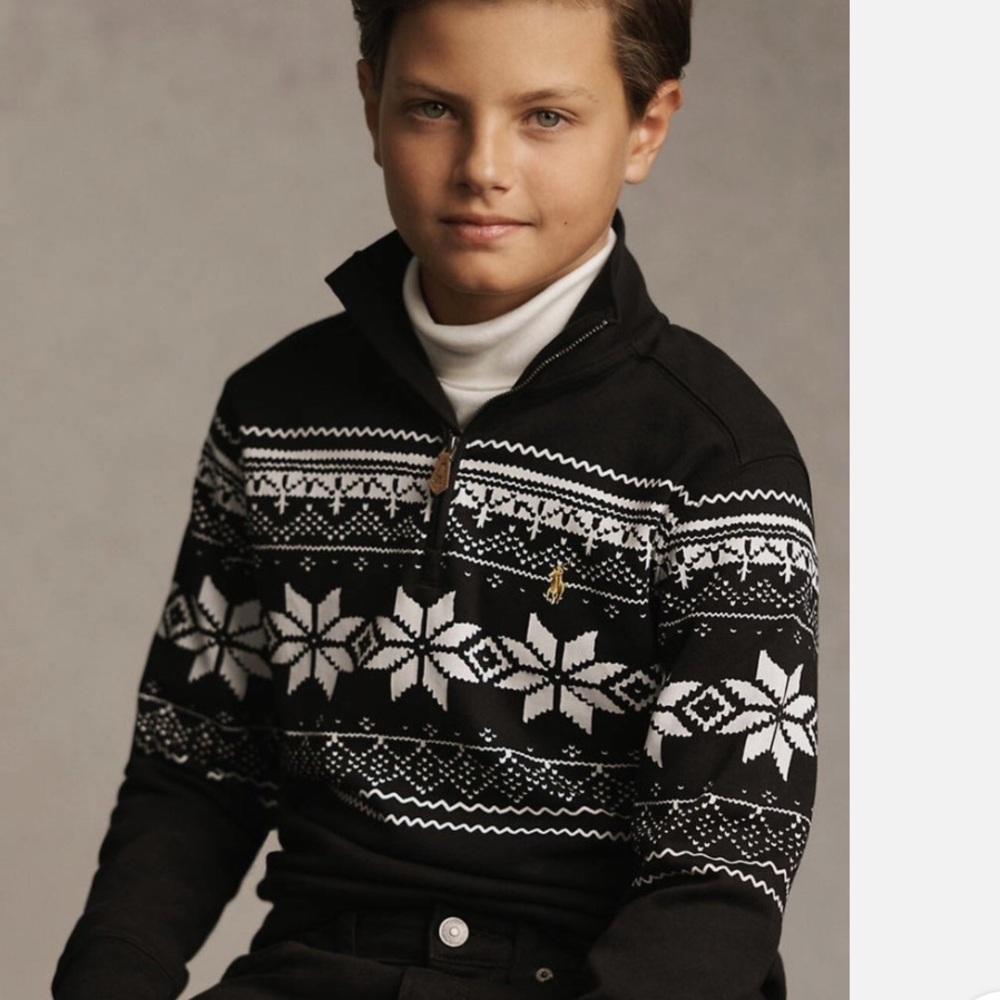 Polo Ralph Lauren black white holiday fair isle quarter zip shirt boys size 5 5t